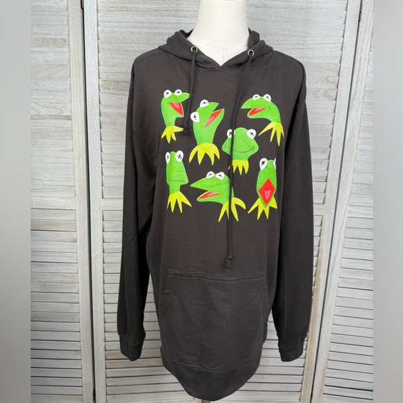 DELTA FLEECE Kermit the Frog Pullover Hoodie Sweatshirt Black/Green-XL - Picture 1 of 2